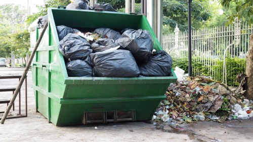 Recycling bins for different materials in Fulham